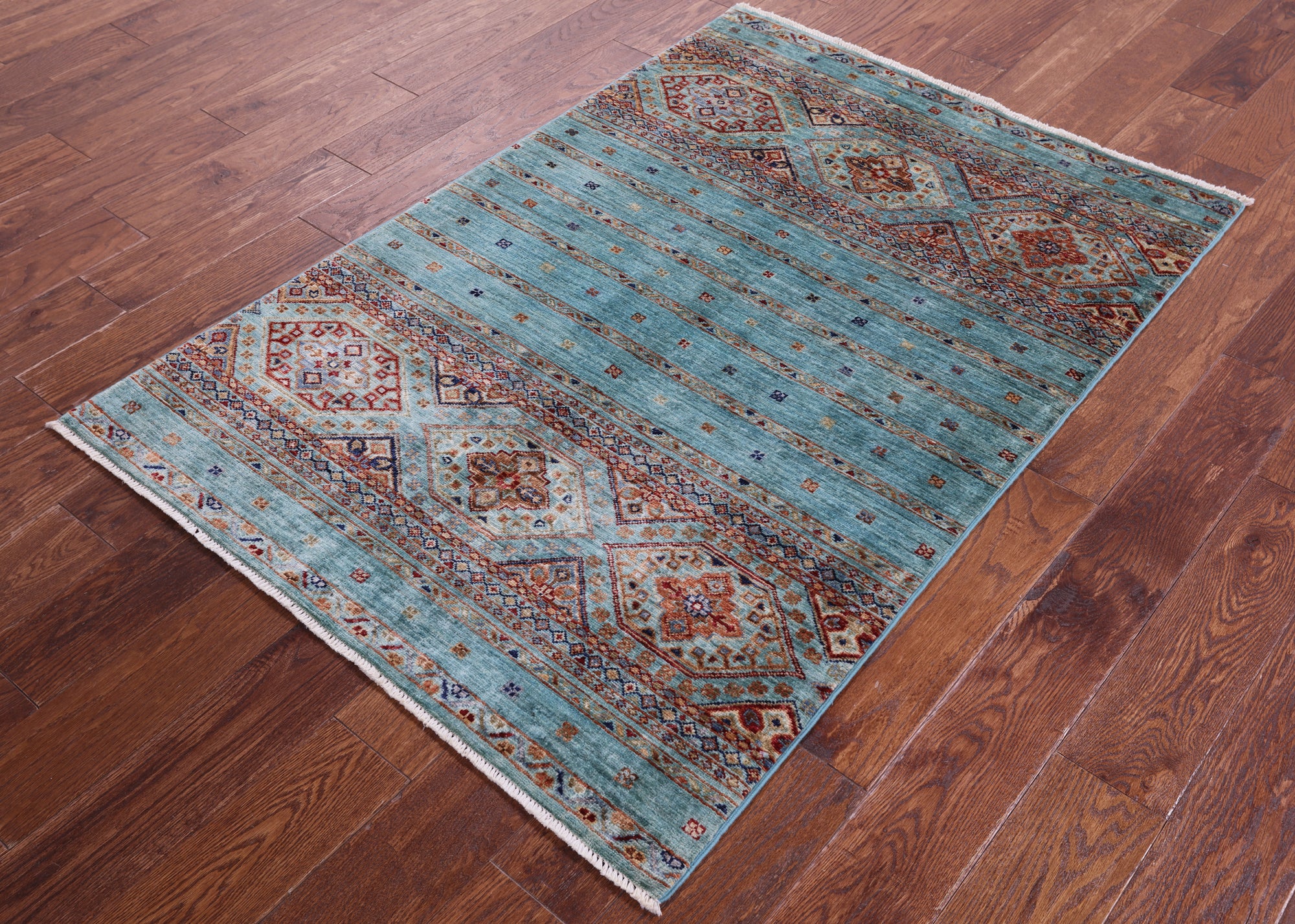 Blue Khorjin Persian Gabbeh Hand Knotted Wool Rug - 3' 5" X 5' 1" - Golden Nile