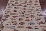 Ivory Fish Design Persian Gabbeh Hand Knotted Wool Rug - 4' 10" X 6' 4" - Golden Nile