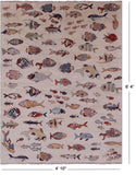 Ivory Fish Design Persian Gabbeh Hand Knotted Wool Rug - 4' 10" X 6' 4" - Golden Nile