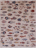 Ivory Fish Design Persian Gabbeh Hand Knotted Wool Rug - 4' 10" X 6' 4" - Golden Nile