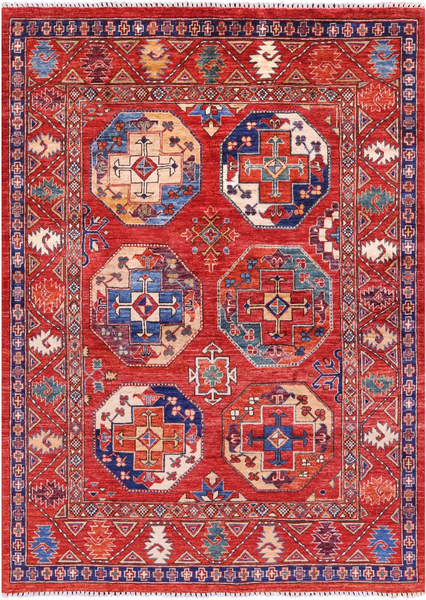 Red Turkmen Ersari Hand Knotted Wool Rug - 4' 10" X 6' 7" - Golden Nile