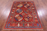 Red Turkmen Ersari Hand Knotted Wool Rug - 4' 10" X 6' 7" - Golden Nile