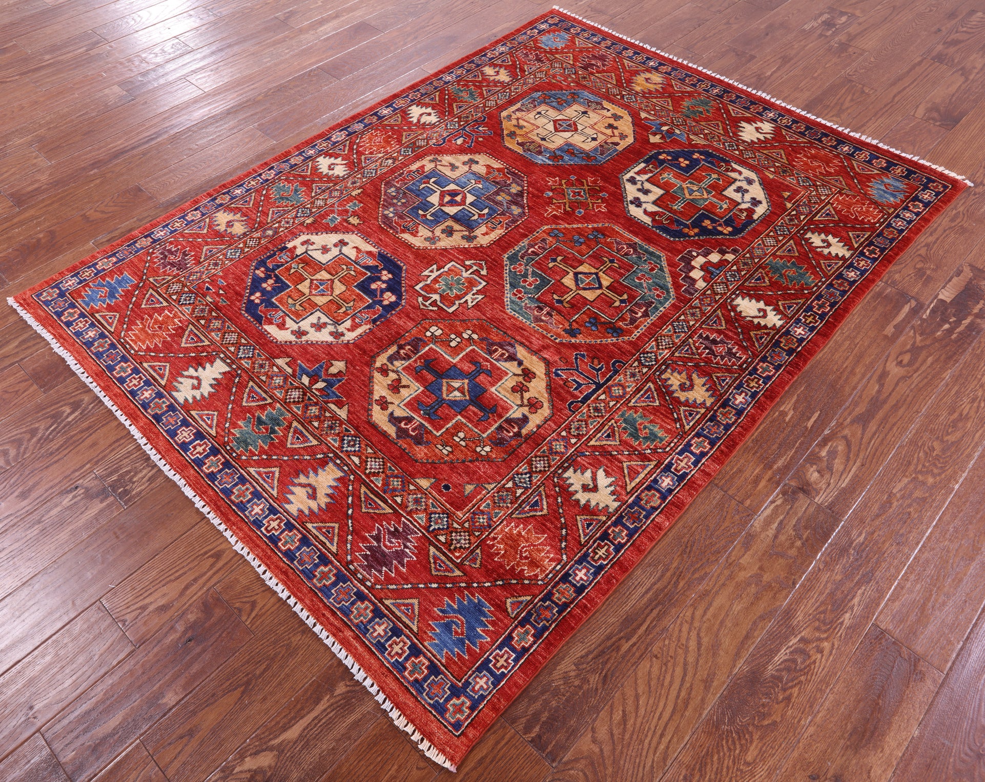 Red Turkmen Ersari Hand Knotted Wool Rug - 4' 10" X 6' 7" - Golden Nile
