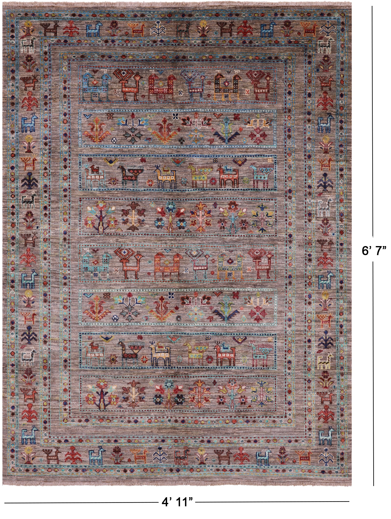 Tribal Persian Gabbeh Hand Knotted Wool Rug - 4' 11" X 6' 7" - Golden Nile