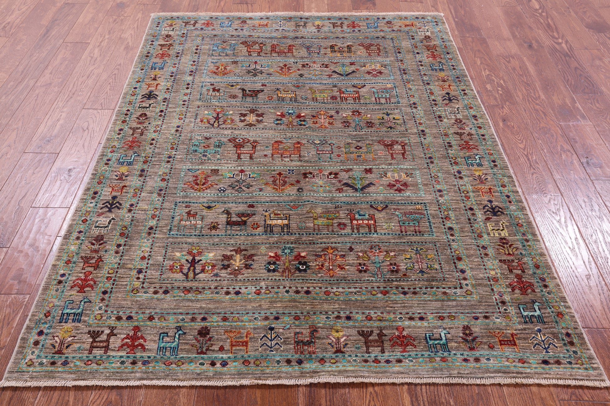 Tribal Persian Gabbeh Hand Knotted Wool Rug - 4' 11" X 6' 7" - Golden Nile