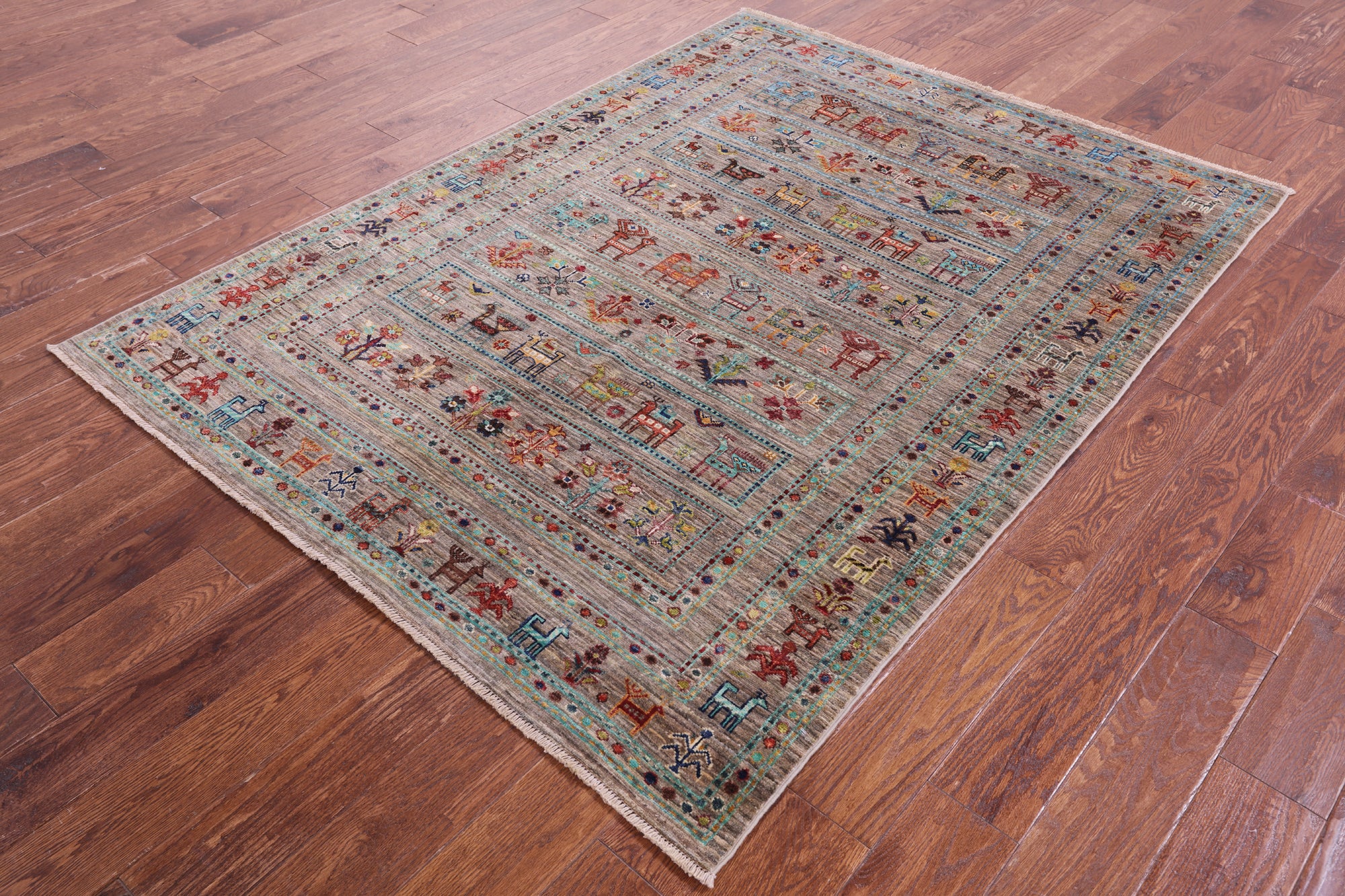 Tribal Persian Gabbeh Hand Knotted Wool Rug - 4' 11" X 6' 7" - Golden Nile
