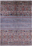 Grey Khorjin Persian Gabbeh Handmade Wool Rug - 4' 9" X 6' 10" - Golden Nile