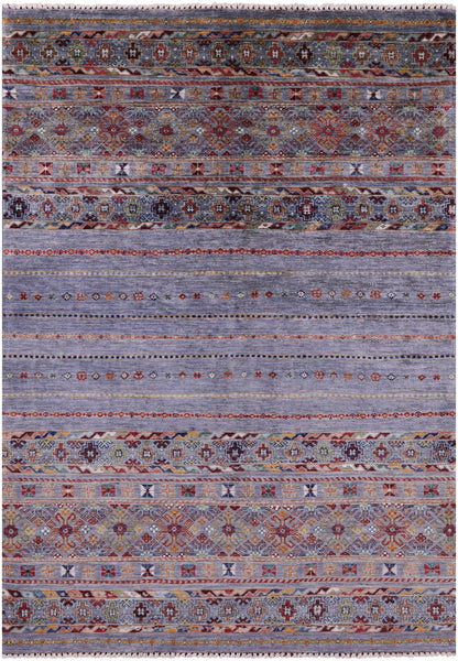 Grey Khorjin Persian Gabbeh Handmade Wool Rug - 4' 9" X 6' 10" - Golden Nile