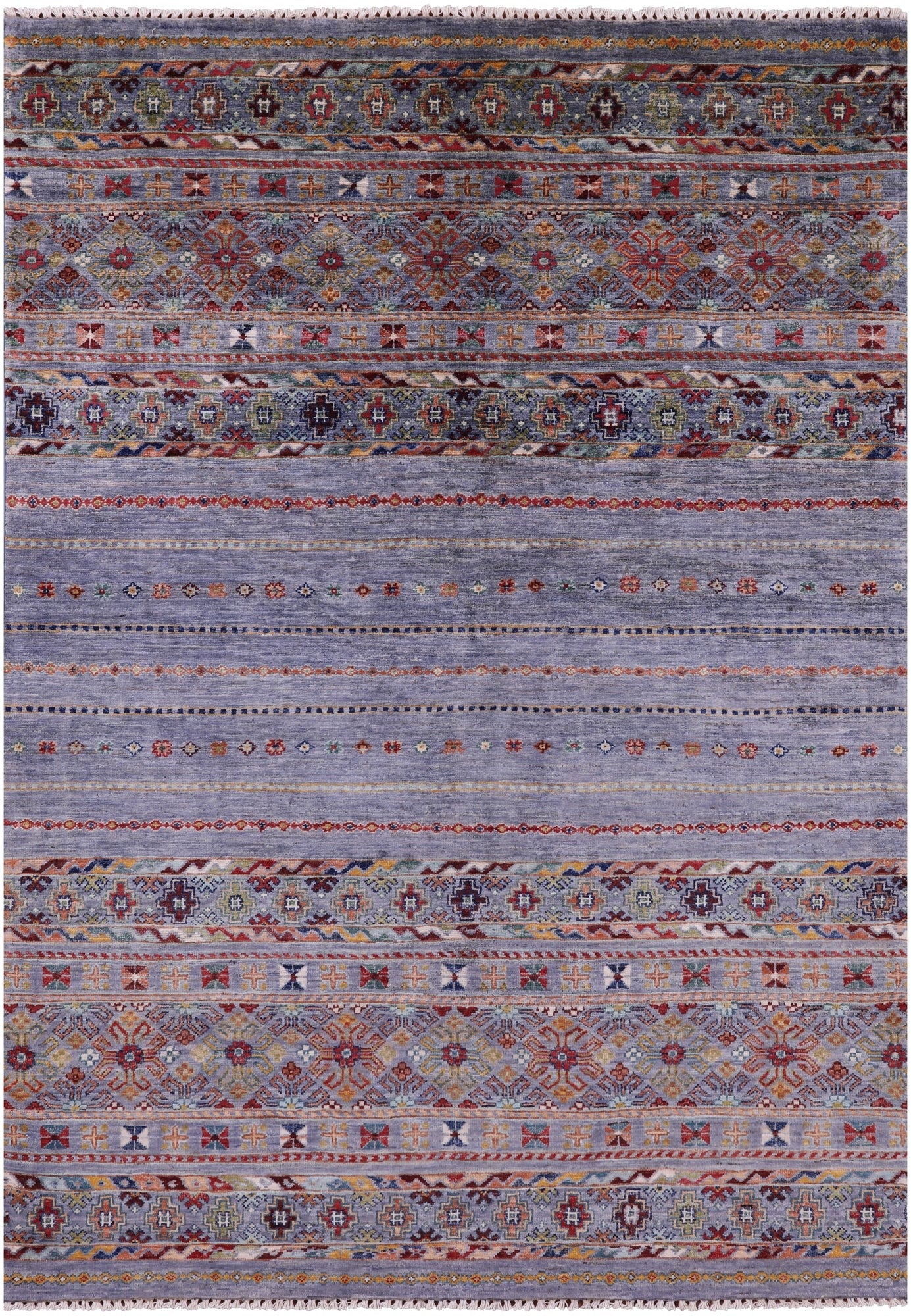 Grey Khorjin Persian Gabbeh Handmade Wool Rug - 4' 9" X 6' 10" - Golden Nile