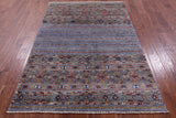 Grey Khorjin Persian Gabbeh Handmade Wool Rug - 4' 9" X 6' 10" - Golden Nile