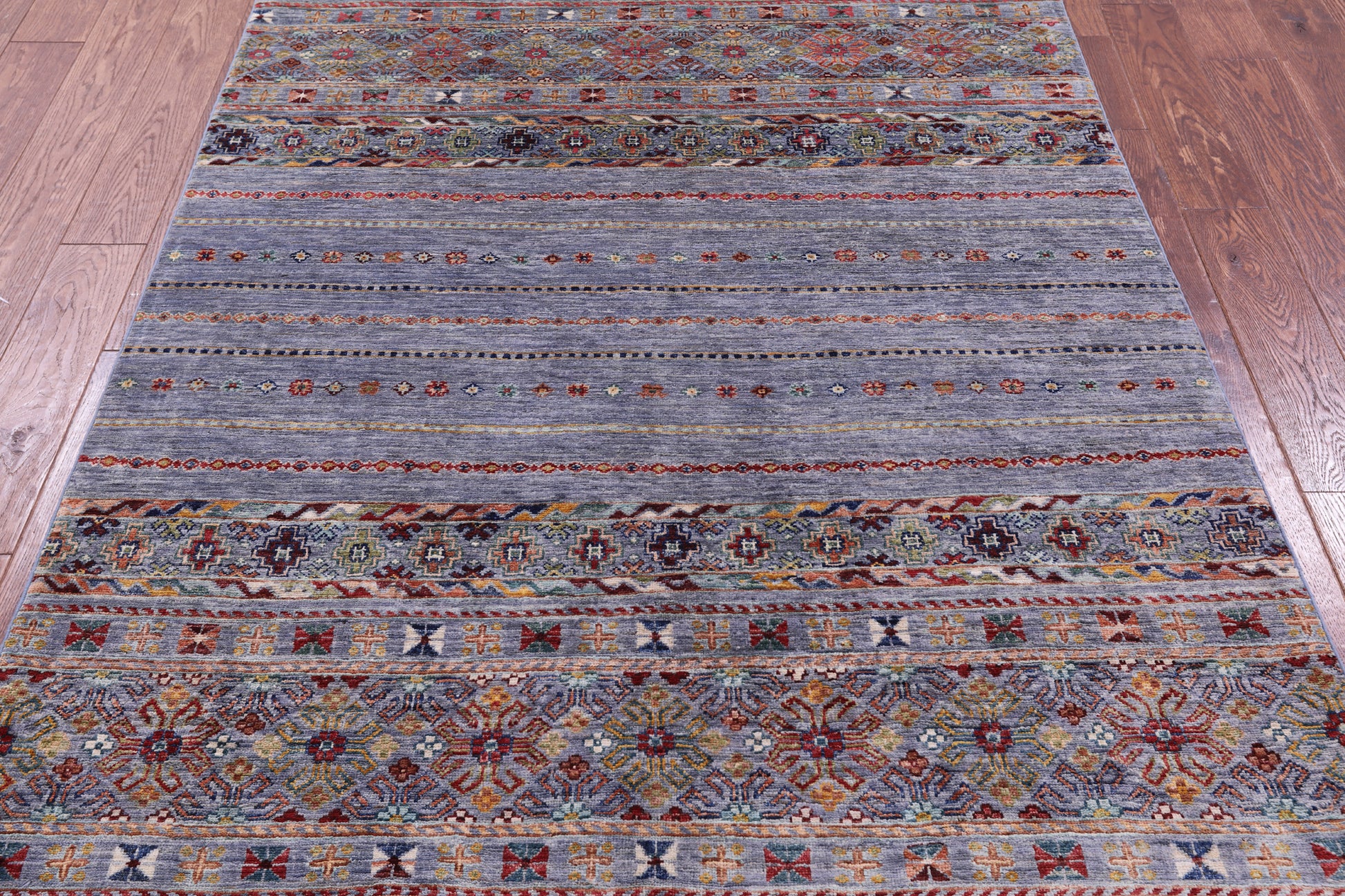 Grey Khorjin Persian Gabbeh Handmade Wool Rug - 4' 9" X 6' 10" - Golden Nile