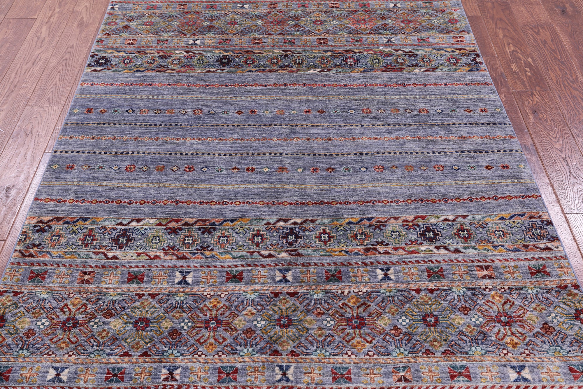 Grey Khorjin Persian Gabbeh Handmade Wool Rug - 4' 9" X 6' 10" - Golden Nile
