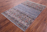 Grey Khorjin Persian Gabbeh Handmade Wool Rug - 4' 9" X 6' 10" - Golden Nile