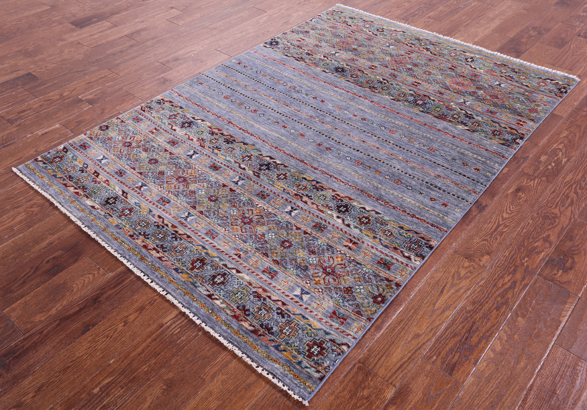 Grey Khorjin Persian Gabbeh Handmade Wool Rug - 4' 9" X 6' 10" - Golden Nile