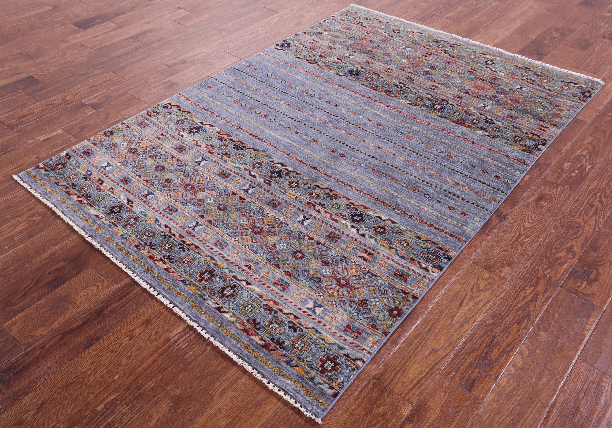 Grey Khorjin Persian Gabbeh Handmade Wool Rug - 4' 9" X 6' 10" - Golden Nile