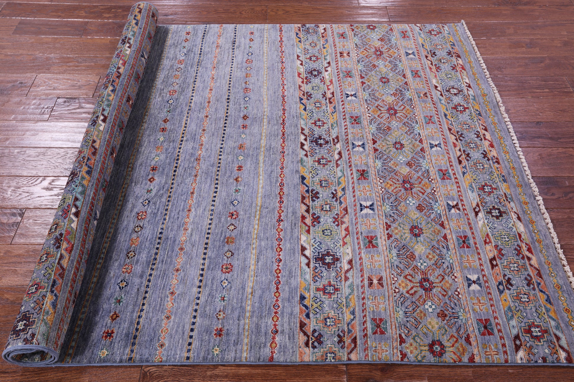 Grey Khorjin Persian Gabbeh Handmade Wool Rug - 4' 9" X 6' 10" - Golden Nile