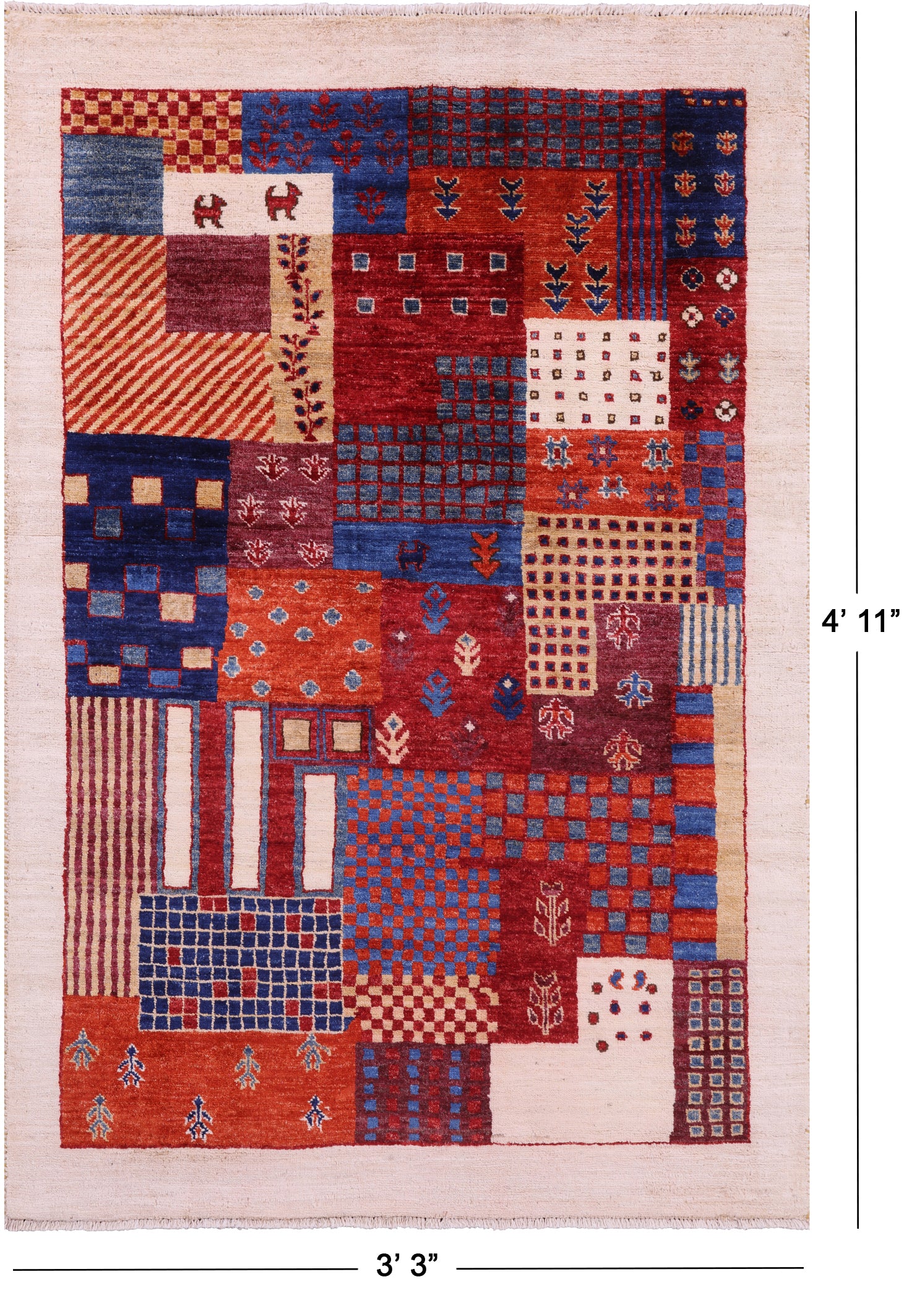 Tribal Persian Gabbeh Hand Knotted Wool Rug - 3' 3" X 4' 11" - Golden Nile