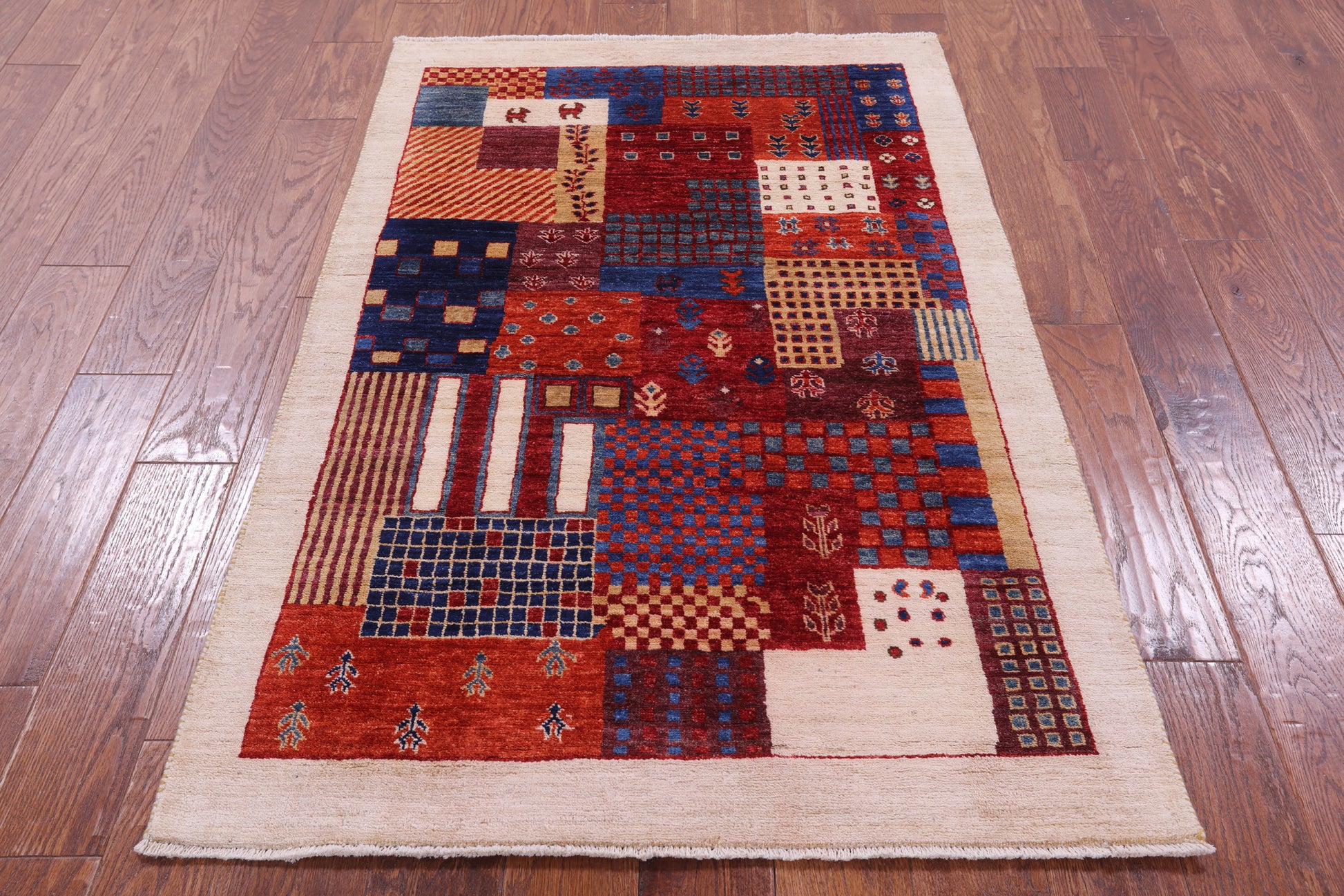 Tribal Persian Gabbeh Hand Knotted Wool Rug - 3' 3" X 4' 11" - Golden Nile