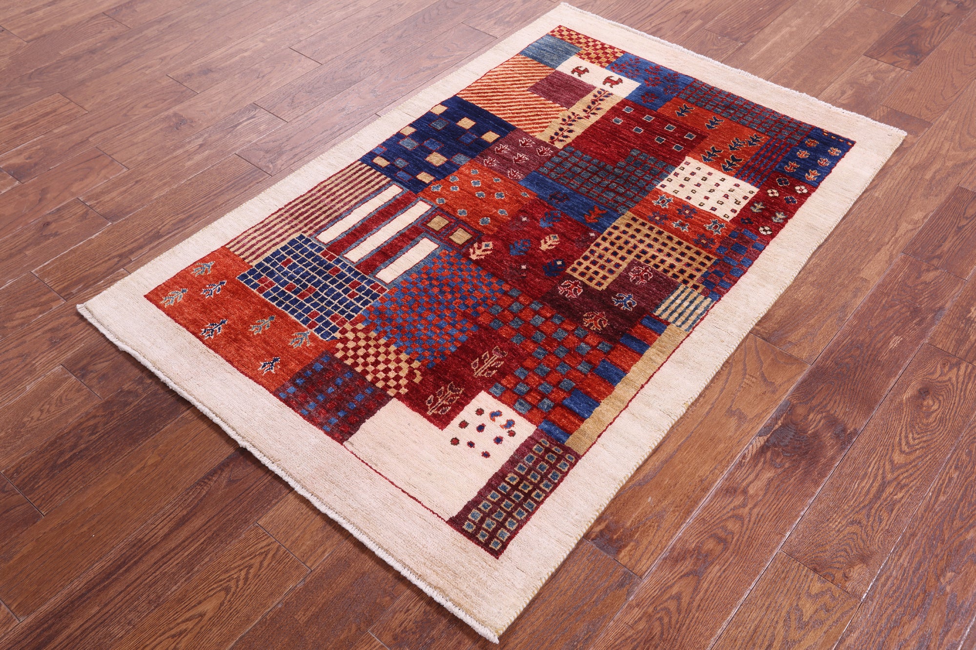 Tribal Persian Gabbeh Hand Knotted Wool Rug - 3' 3" X 4' 11" - Golden Nile