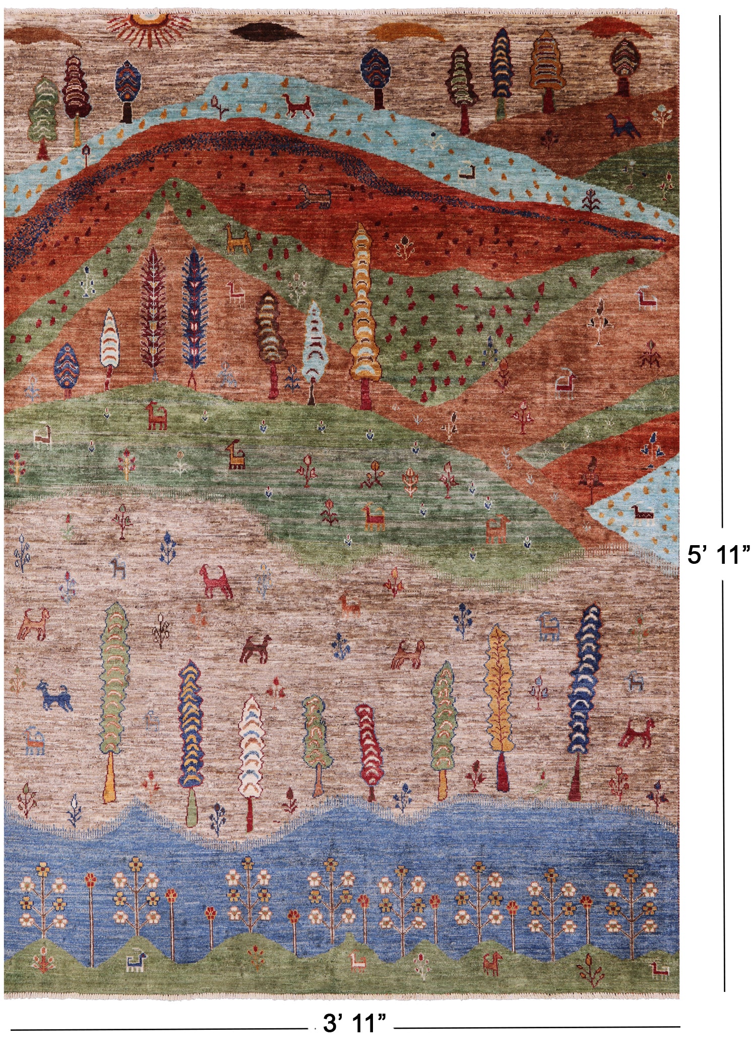 Tribal Persian Gabbeh Hand Knotted Wool Rug - 3' 11" X 5' 11" - Golden Nile