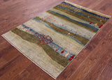 Tribal Persian Gabbeh Handmade Wool Rug - 5' 10" X 8' 3" - Golden Nile