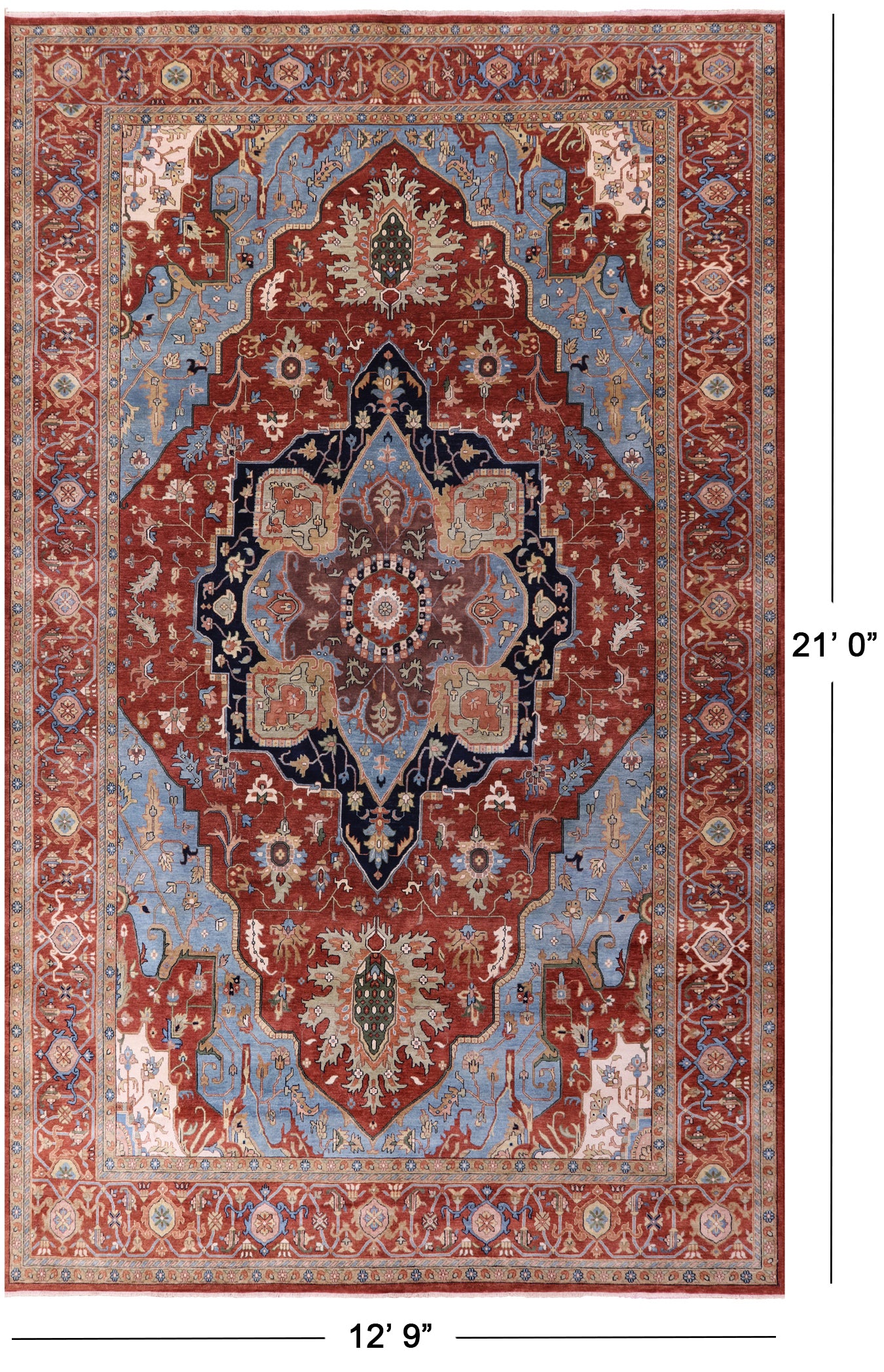 Rust Persian Fine Serapi Hand Knotted Wool Rug - 12' 9" X 21' 0" - Golden Nile