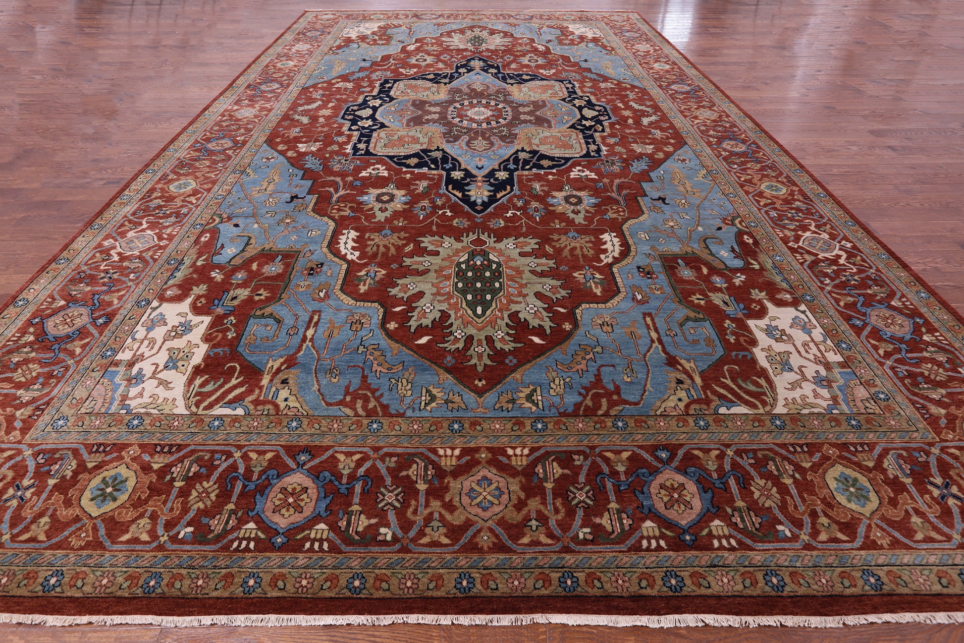 Rust Persian Fine Serapi Hand Knotted Wool Rug - 12' 9" X 21' 0" - Golden Nile