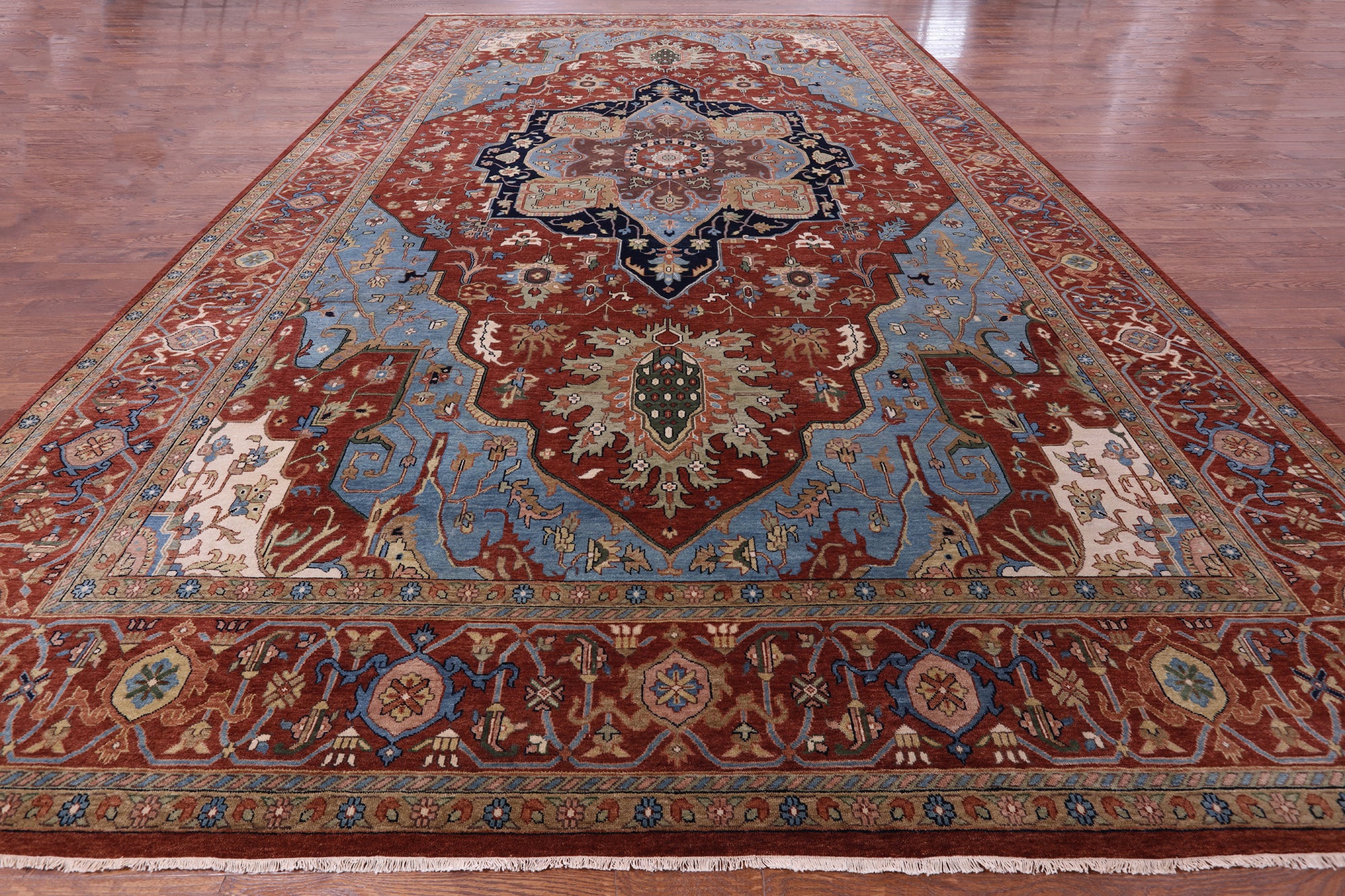 Rust Persian Fine Serapi Hand Knotted Wool Rug - 12' 9" X 21' 0" - Golden Nile