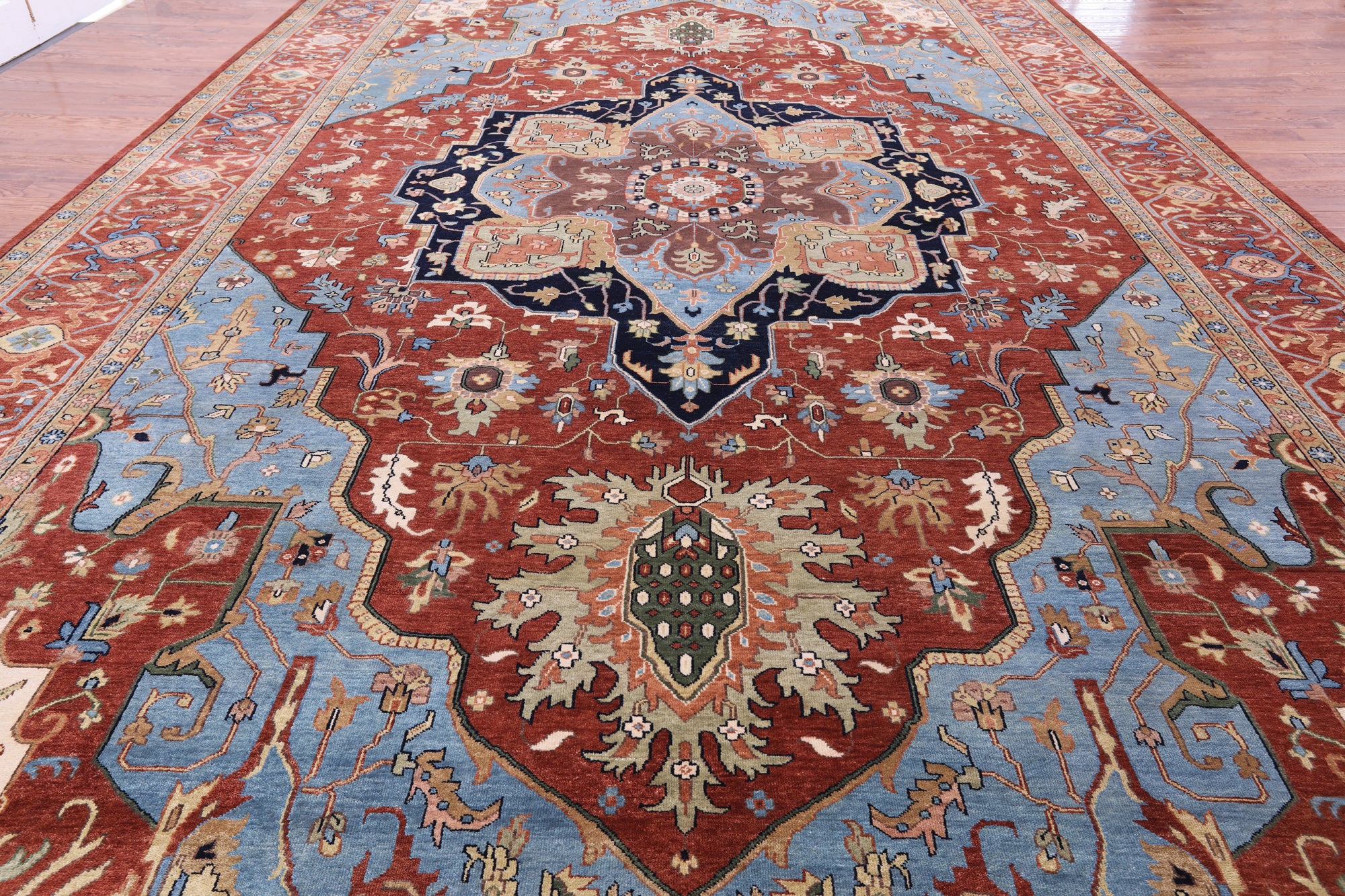 Rust Persian Fine Serapi Hand Knotted Wool Rug - 12' 9" X 21' 0" - Golden Nile