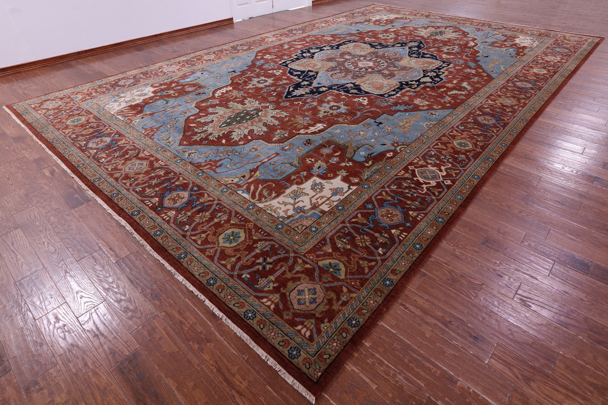 Rust Persian Fine Serapi Hand Knotted Wool Rug - 12' 9" X 21' 0" - Golden Nile