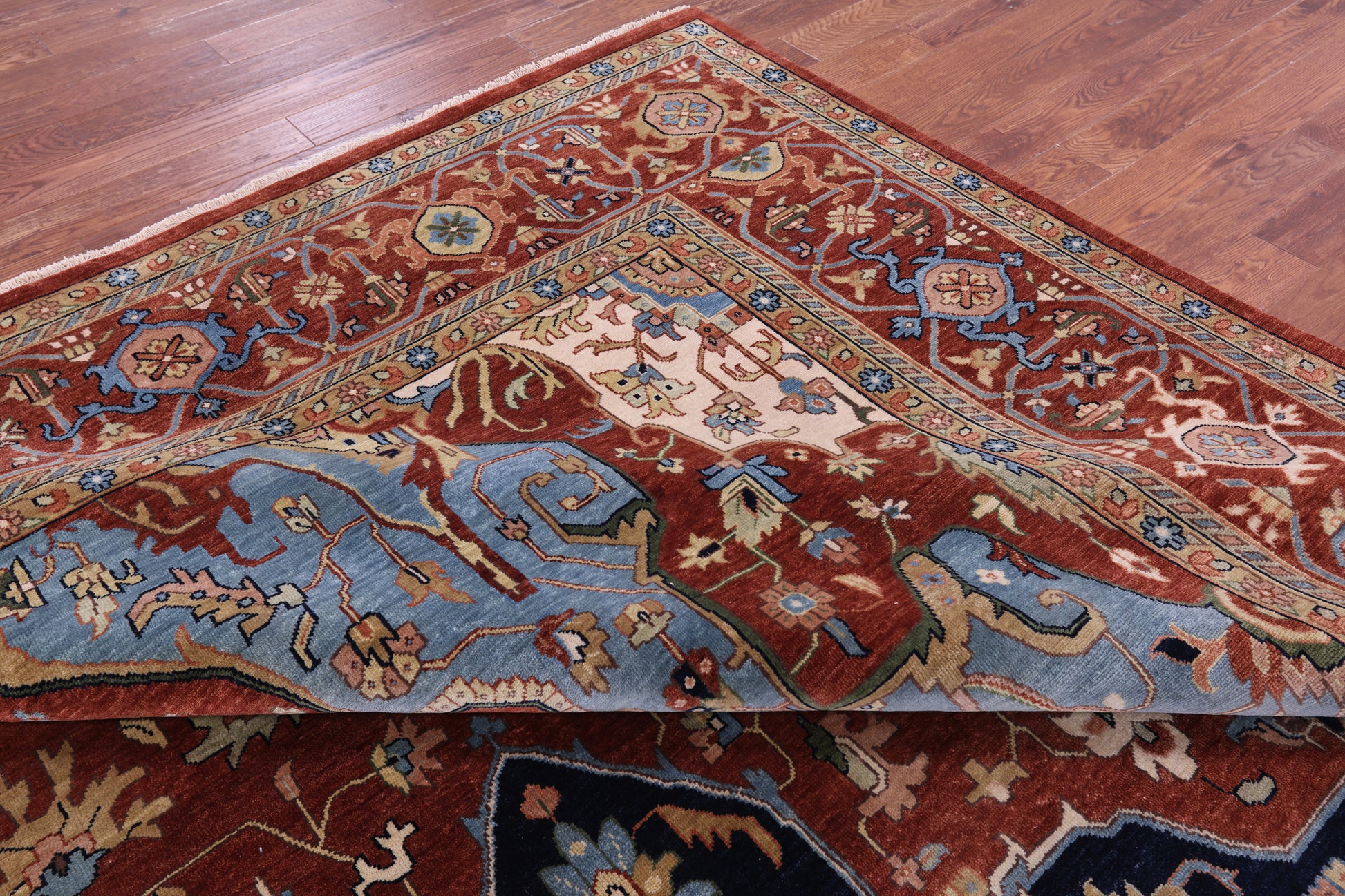 Rust Persian Fine Serapi Hand Knotted Wool Rug - 12' 9" X 21' 0" - Golden Nile