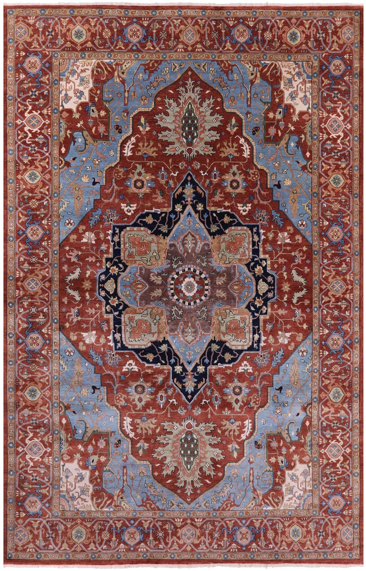 Rust Persian Fine Serapi Hand Knotted Wool Rug - 12' 10" X 17' 10" - Golden Nile