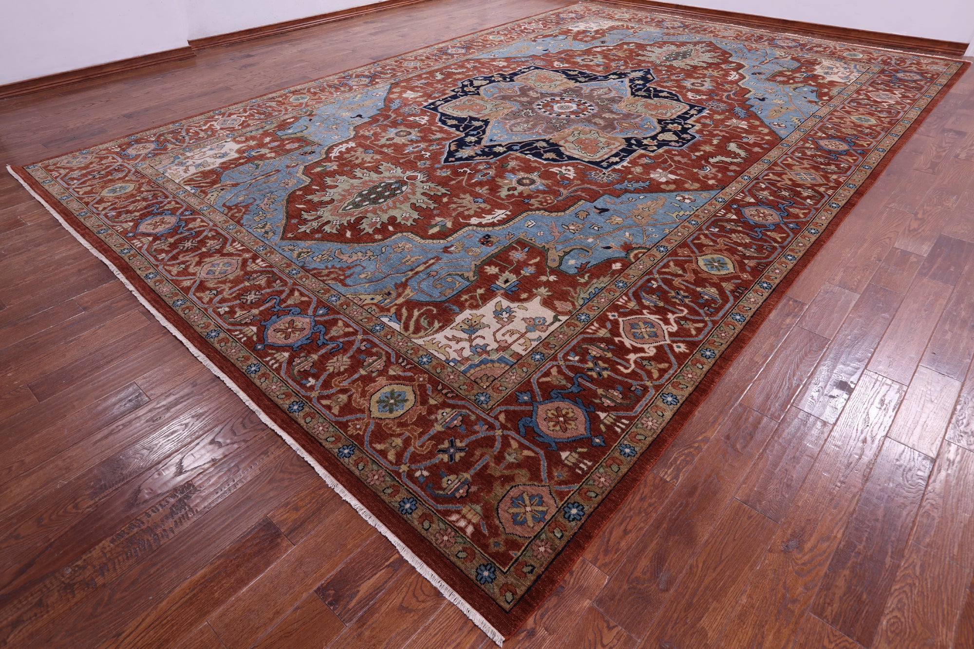 Rust Persian Fine Serapi Hand Knotted Wool Rug - 12' 10" X 17' 10" - Golden Nile