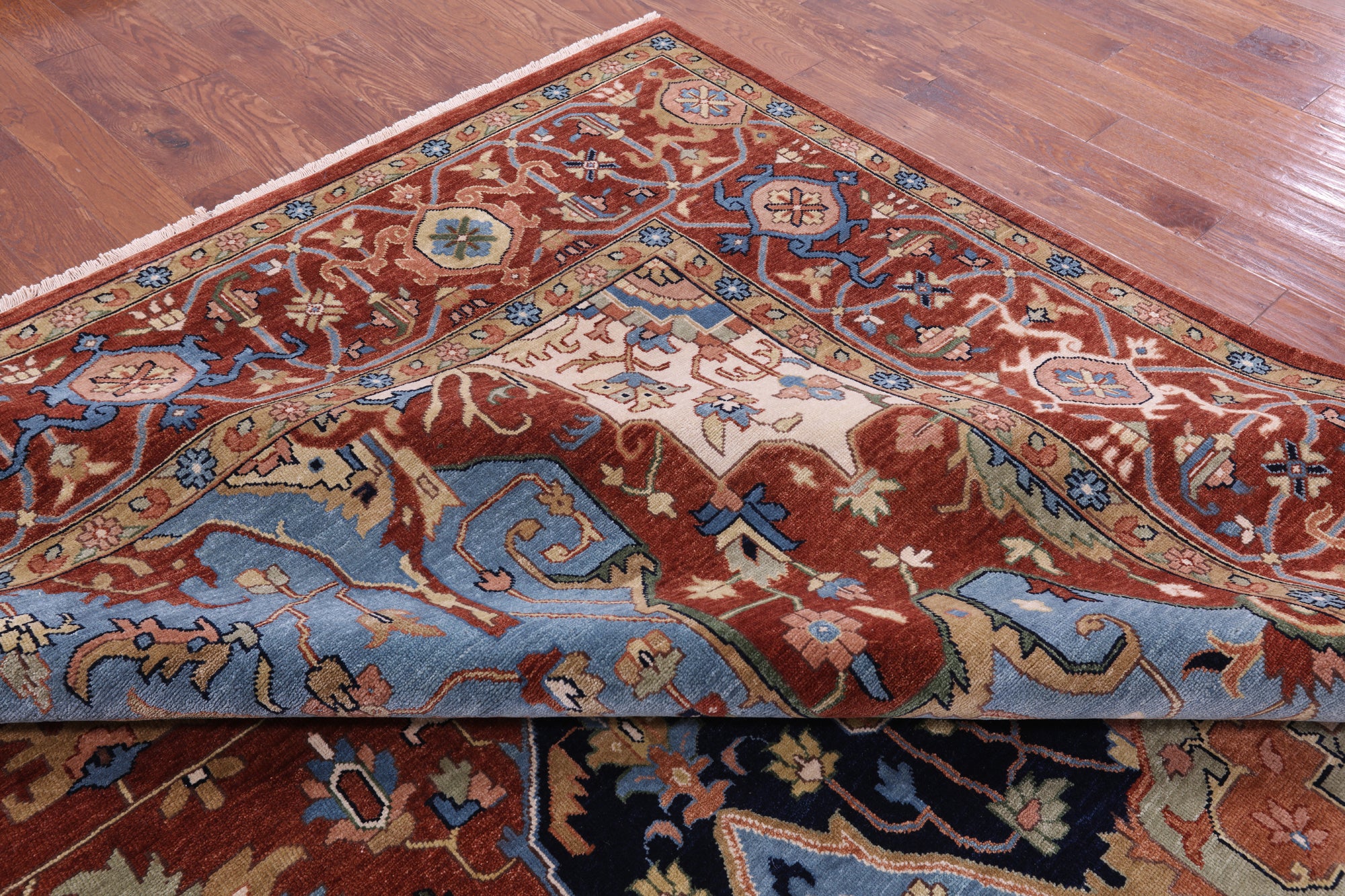 Rust Persian Fine Serapi Hand Knotted Wool Rug - 12' 10" X 17' 10" - Golden Nile