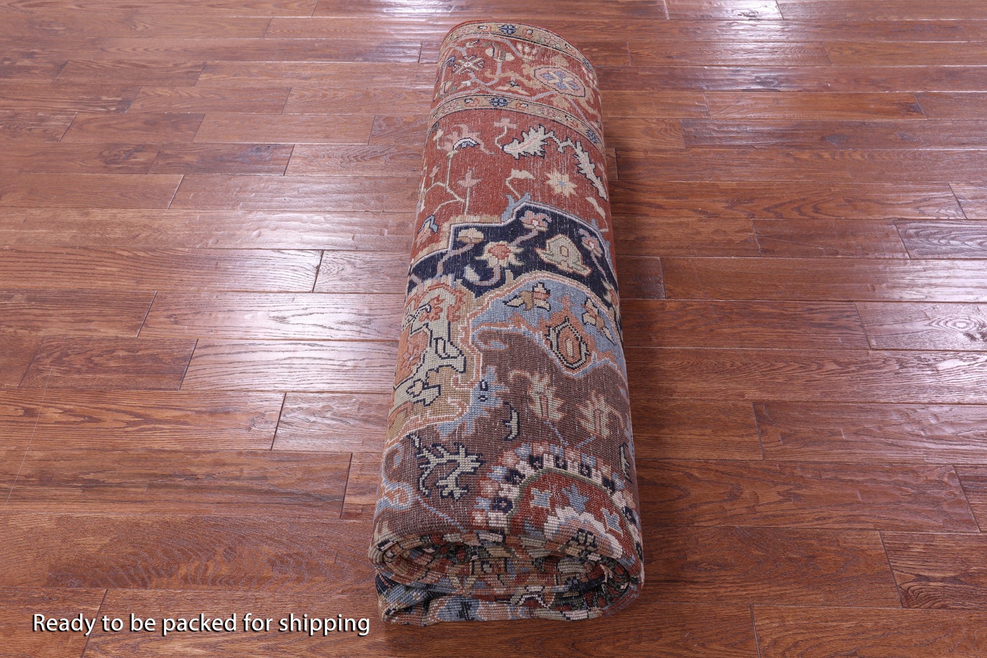 Rust Persian Fine Serapi Hand Knotted Wool Rug - 8' 7" X 11' 11" - Golden Nile