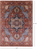 Rust Persian Fine Serapi Hand Knotted Wool Rug - 8' 7" X 11' 11" - Golden Nile