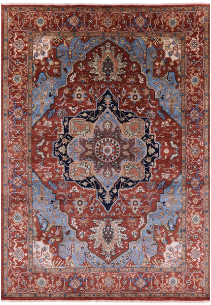 Rust Persian Fine Serapi Hand Knotted Wool Rug - 8' 7" X 11' 11" - Golden Nile