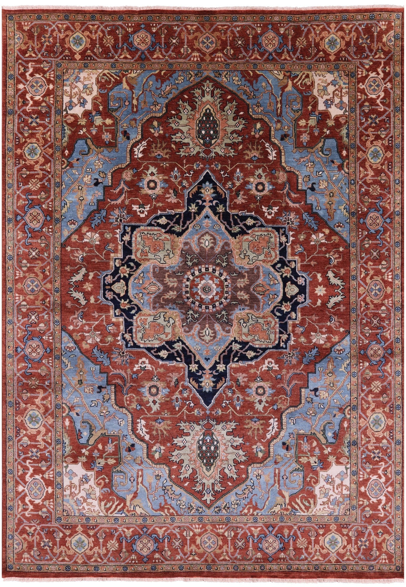 Rust Persian Fine Serapi Hand Knotted Wool Rug - 8' 7" X 11' 11" - Golden Nile