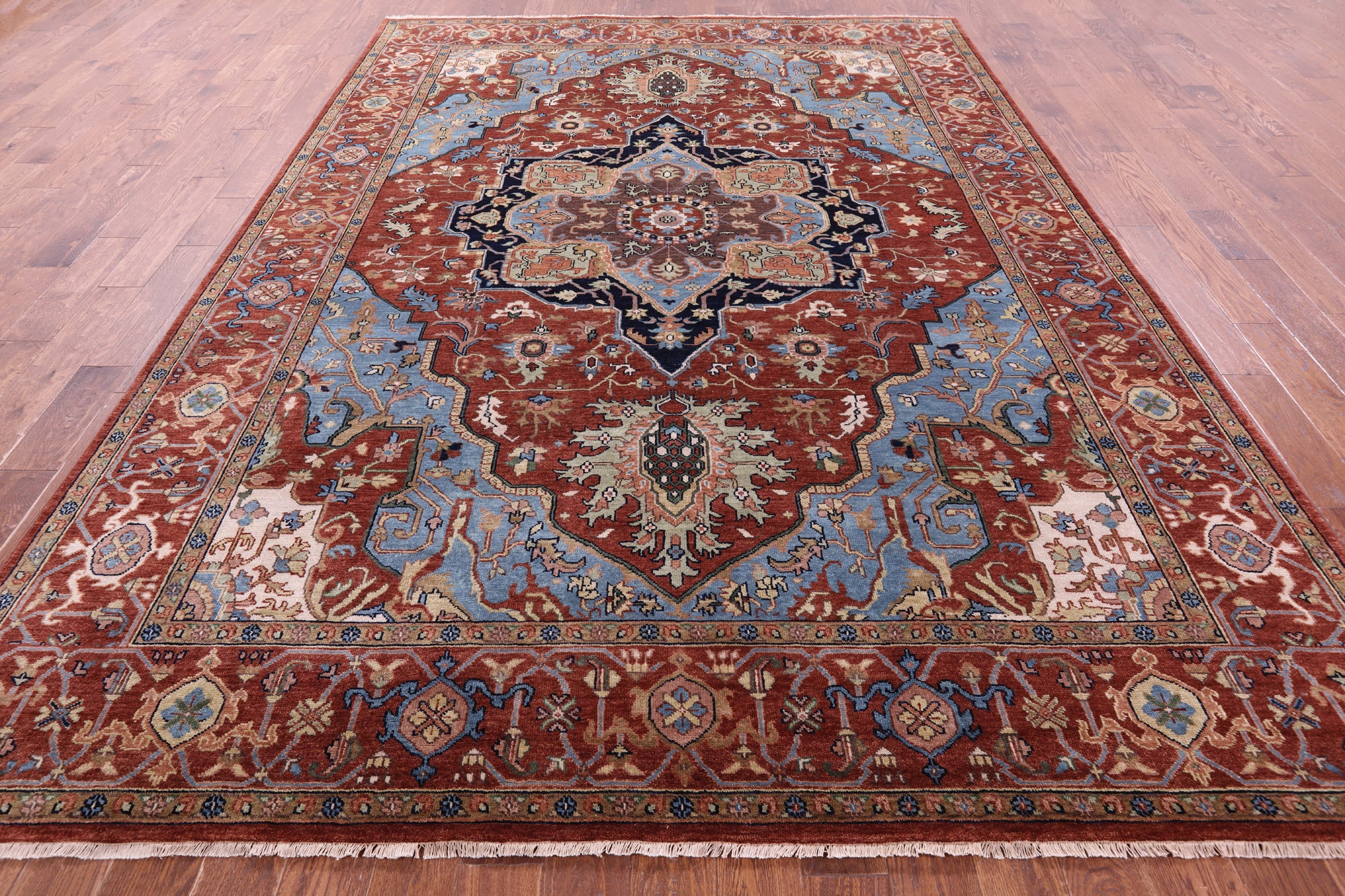 Rust Persian Fine Serapi Hand Knotted Wool Rug - 8' 7" X 11' 11" - Golden Nile