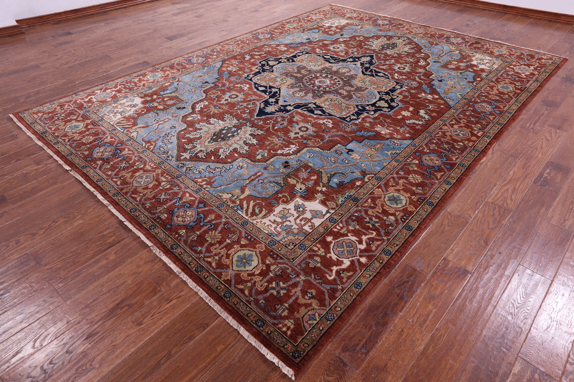Rust Persian Fine Serapi Hand Knotted Wool Rug - 8' 7" X 11' 11" - Golden Nile