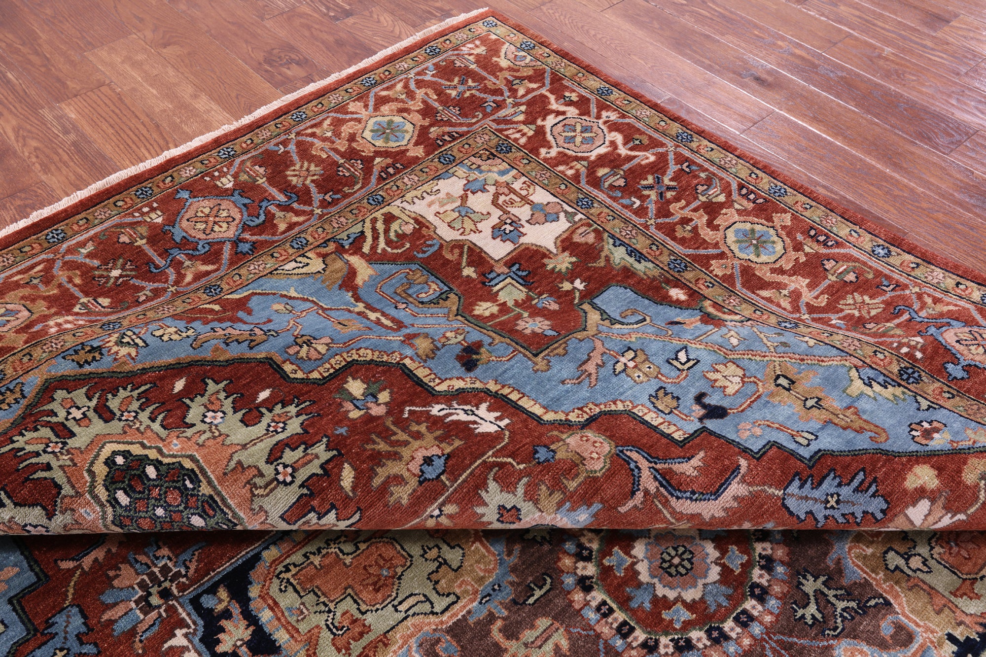 Rust Persian Fine Serapi Hand Knotted Wool Rug - 8' 7" X 11' 11" - Golden Nile