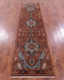Rust Persian Fine Serapi Hand Knotted Wool Runner Rug - 2' 6" X 9' 10" - Golden Nile