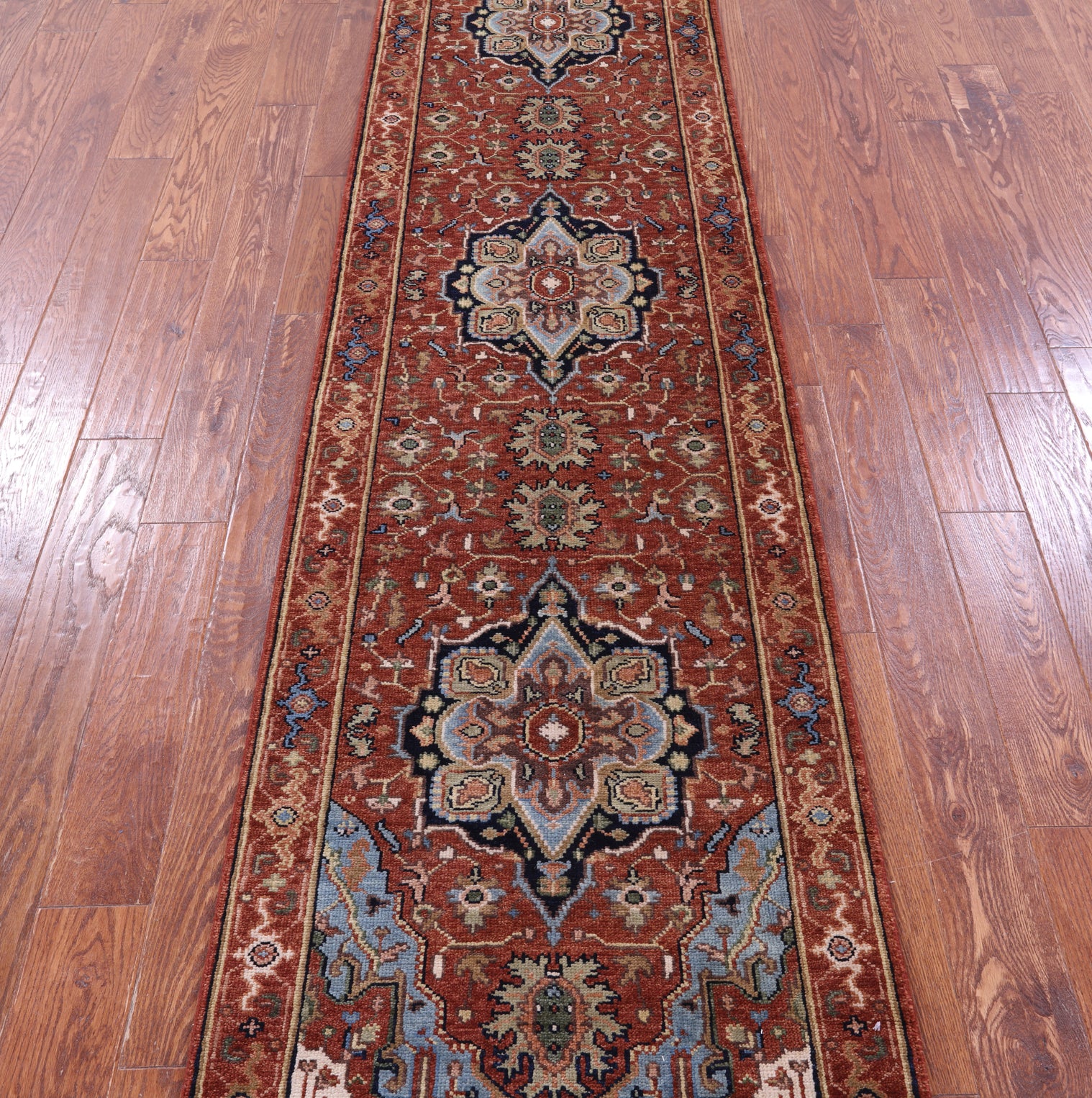 Rust Persian Fine Serapi Hand Knotted Wool Runner Rug - 2' 6" X 9' 10" - Golden Nile