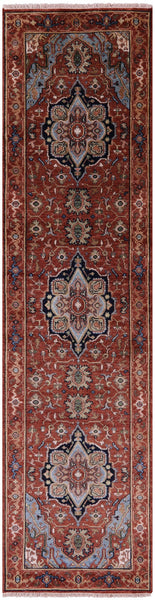 Rust Persian Fine Serapi Hand Knotted Wool Runner Rug - 2' 6" X 9' 10" - Golden Nile
