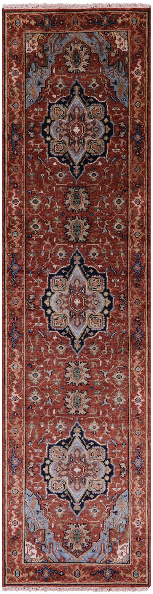 Rust Persian Fine Serapi Hand Knotted Wool Runner Rug - 2' 6" X 9' 10" - Golden Nile