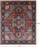 Rust Persian Fine Serapi Hand Knotted Wool Rug - 7' 10" X 9' 10" - Golden Nile
