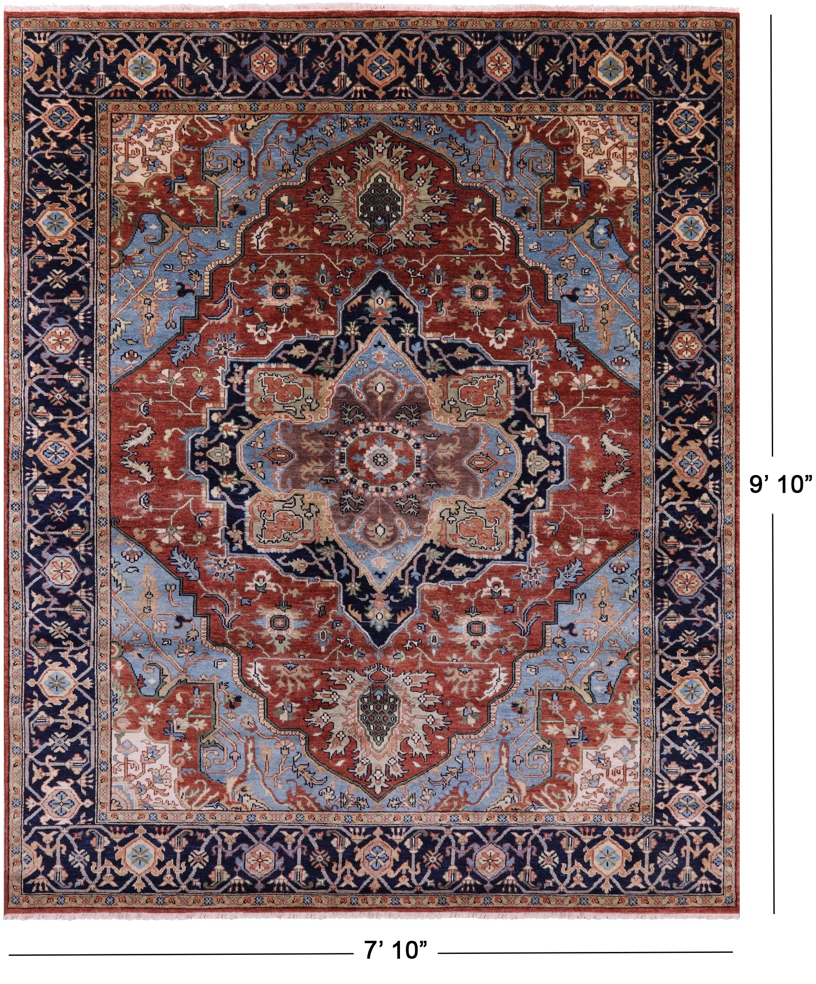 Rust Persian Fine Serapi Hand Knotted Wool Rug - 7' 10" X 9' 10" - Golden Nile