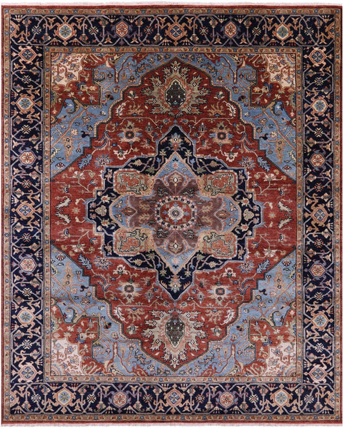 Rust Persian Fine Serapi Hand Knotted Wool Rug - 7' 10" X 9' 10" - Golden Nile
