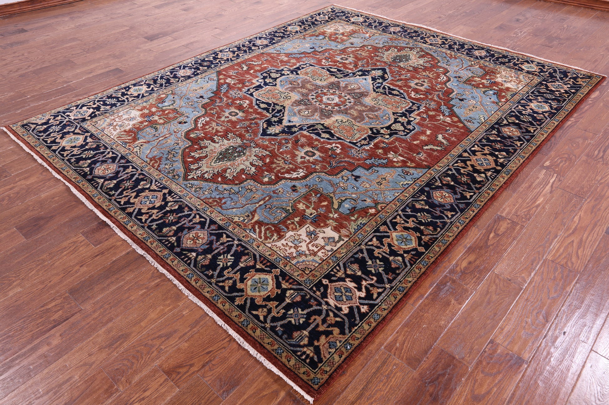 Rust Persian Fine Serapi Hand Knotted Wool Rug - 7' 10" X 9' 10" - Golden Nile