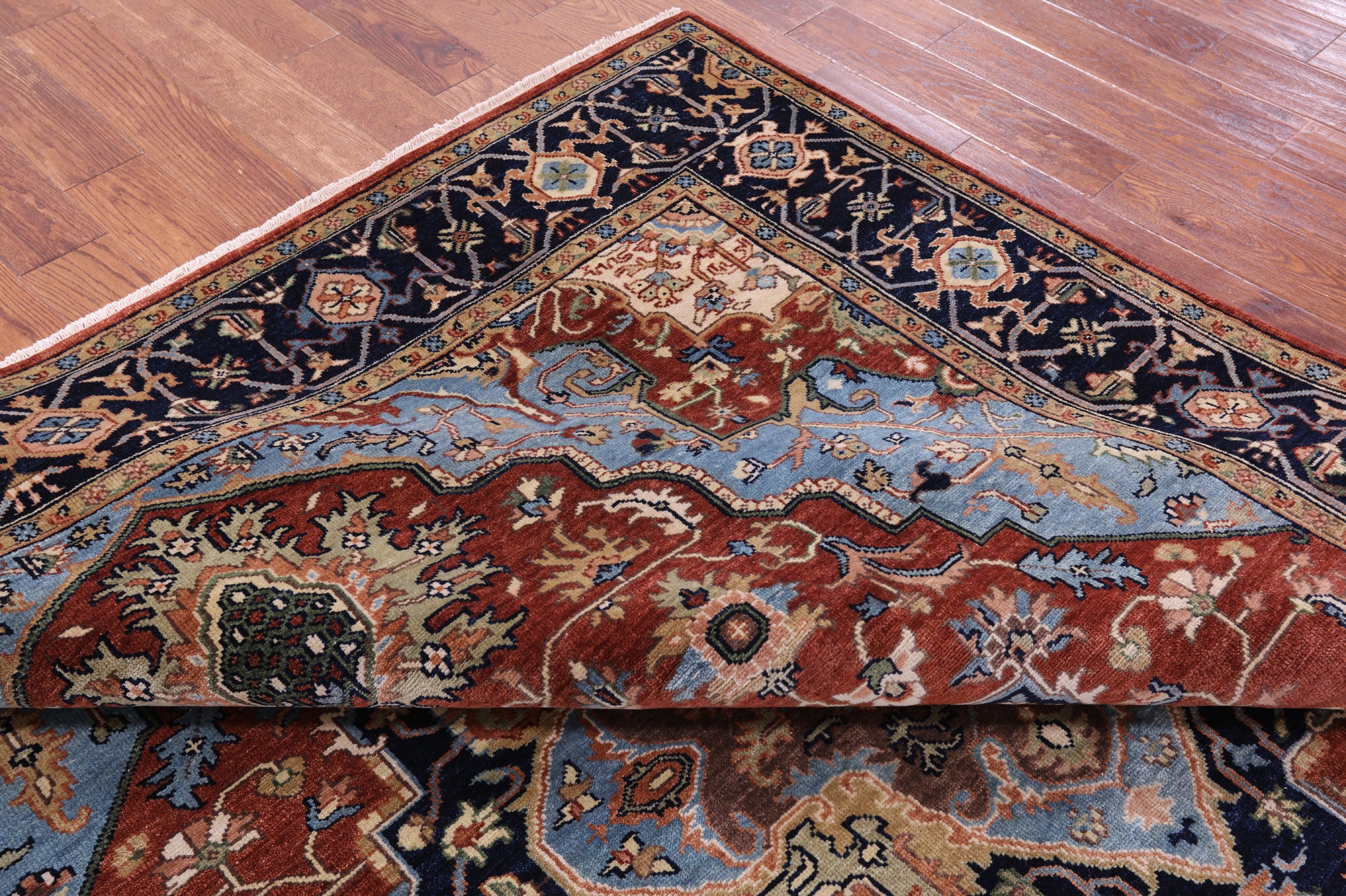 Rust Persian Fine Serapi Hand Knotted Wool Rug - 7' 10" X 9' 10" - Golden Nile